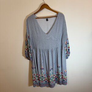 Romantic Gypsy Boho Kimono Sleeve Tiered Midi Dress Size 4X Hippie Cottage Trim